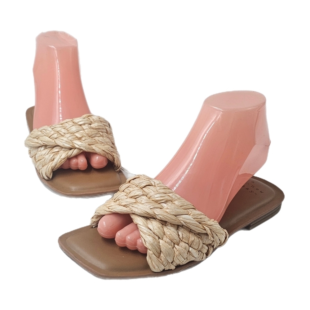 A New Day Nicolette Raffia Braided Slide Sandals Tan Size 6 Slip On